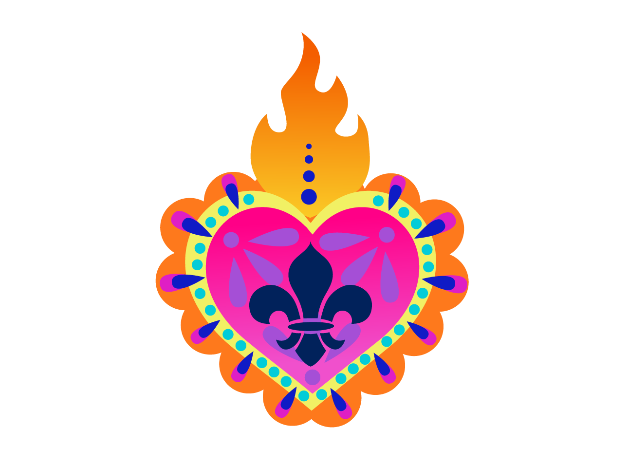 Corazón de milagritos con la flor de lis