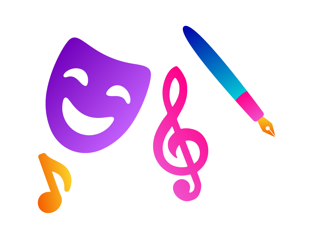 Máscaras, notas musicales, pinceles y cempasúchil